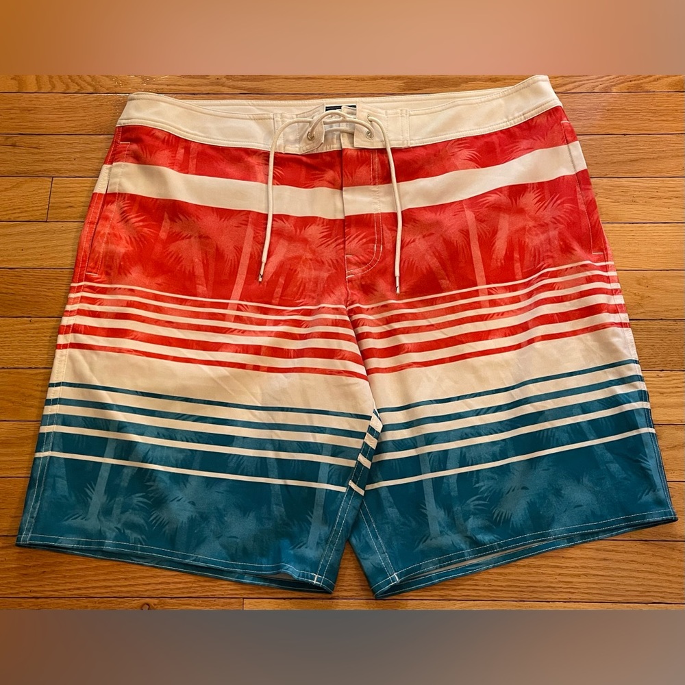 American Eagle Striped Palm Trees Red White Blue Pockets Stretch Mens XL